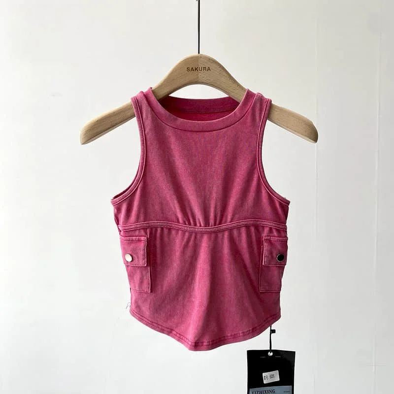 Tight I-shape Vest for Women Summer Sweet Cool Cropped Underwaists American Style Vintage Casual Sleeveless Tanks Women Clothing