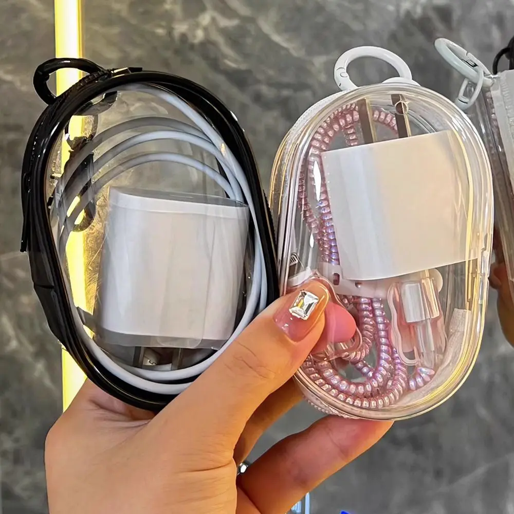 1Pcs Multifunctional Clear Data Cable Storage Box Portable Storage of Outdoor Travel Headset Storage Bag Round Doll Storage Bag