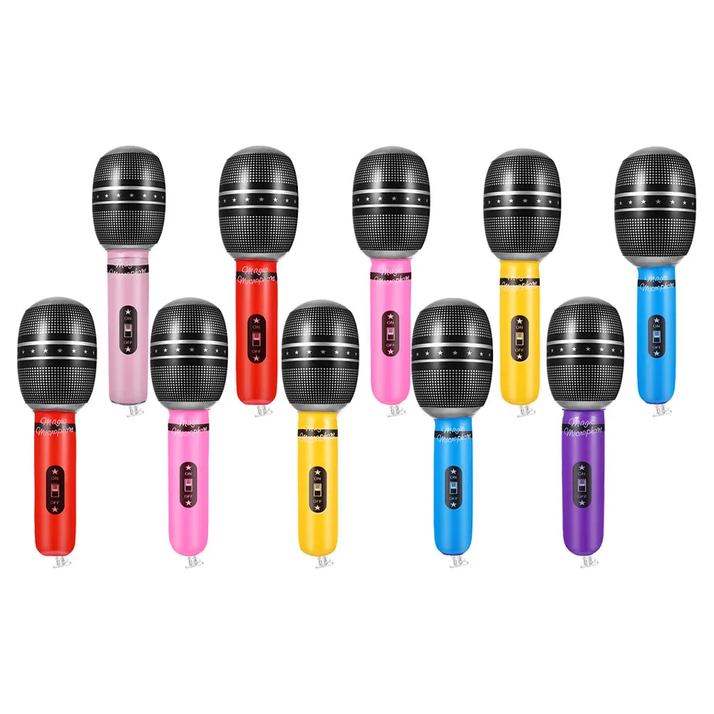 

10pcs Inflatable Microphone Prop Realistic Simulation Design For Party Stage Performance Pretend Play Mic Blow Up Microphone
