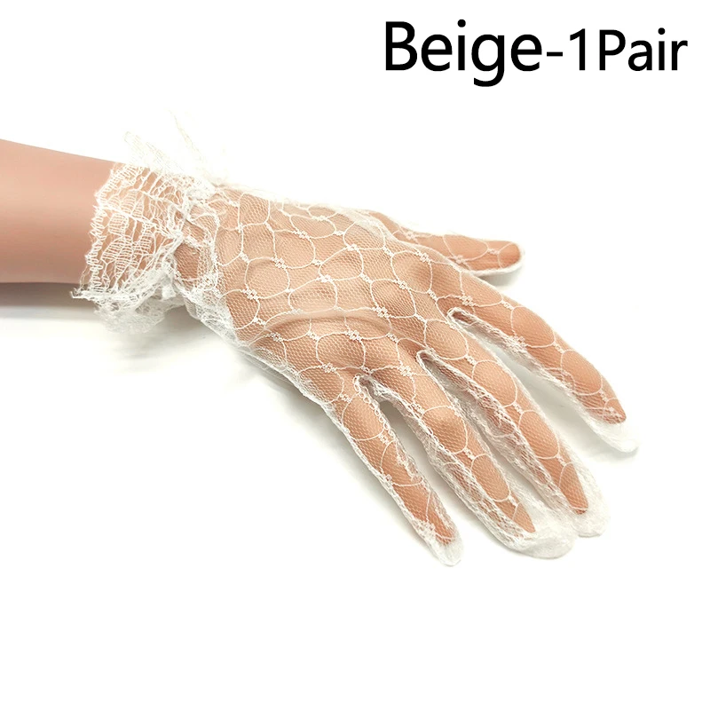 Elegant Lace Gloves Women Mesh Wedding Bride Gloves Black Red White Roseo Mittens Short Lace Bridal Gloves Party Accessories