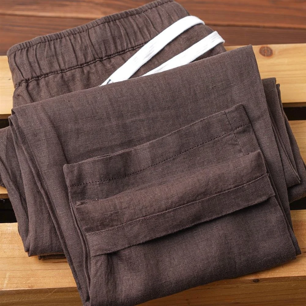 

Мужские повседневные брюки из чистого льна: летние, дышащие, легкие, прямого кроя, с эластичным поясом, свободные, для повседневной носки