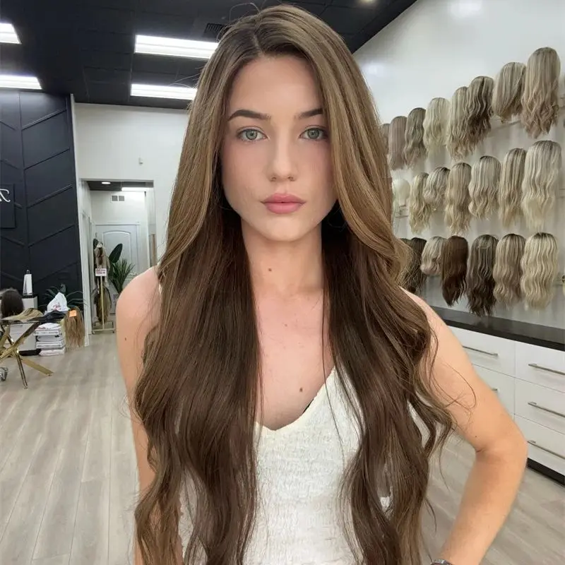 باروكة نسائية 13x4 الجزء الأوسط أومبير براون شعر مستعار أشقر لينة الطبيعية الاصطناعية الدانتيل شعر مستعار أمامي خط شعري طبيعي مقطّع مسبقًا 28 بوصة #3