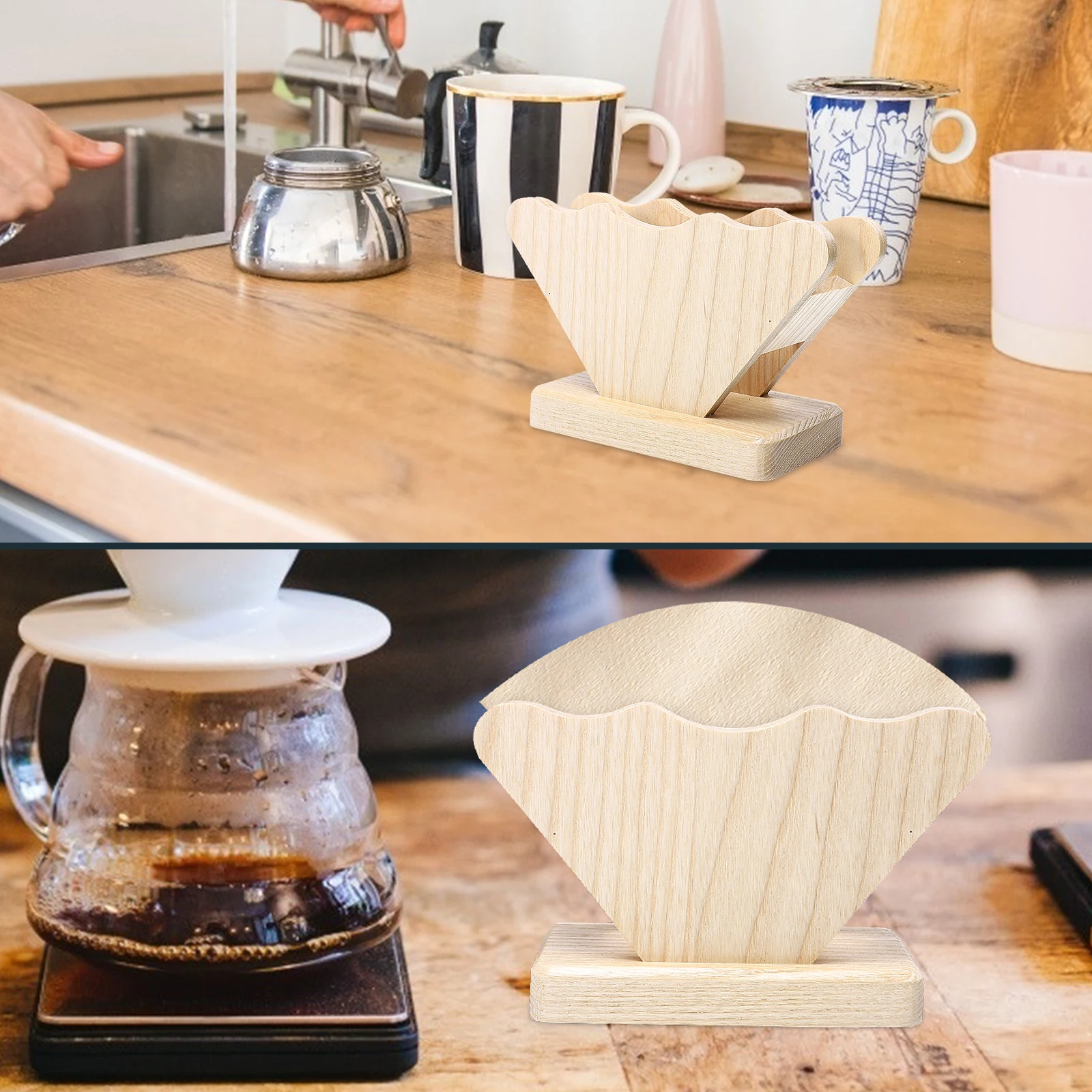 

1pc Premium Wooden Filter Paper Filter Paper Holder Rack Fan-Shaped Large Capacity Anti-Dust Desktop Organizer Stand Holder