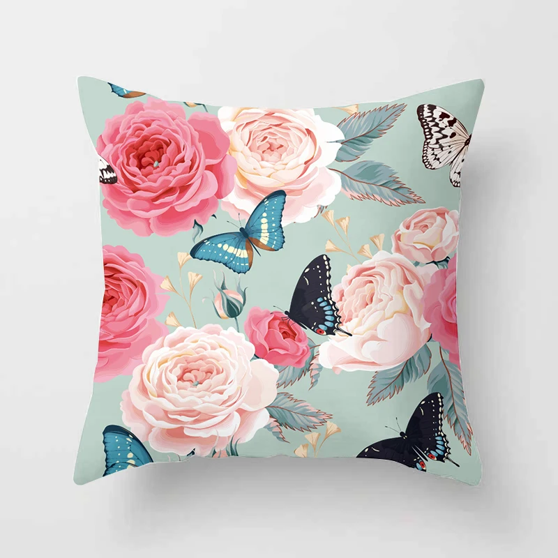 Home Decor Floral Butterfly Pattern Printed Pillowcase Cushion Cover Polyester Throw Pillow Sofa  funda de almohada