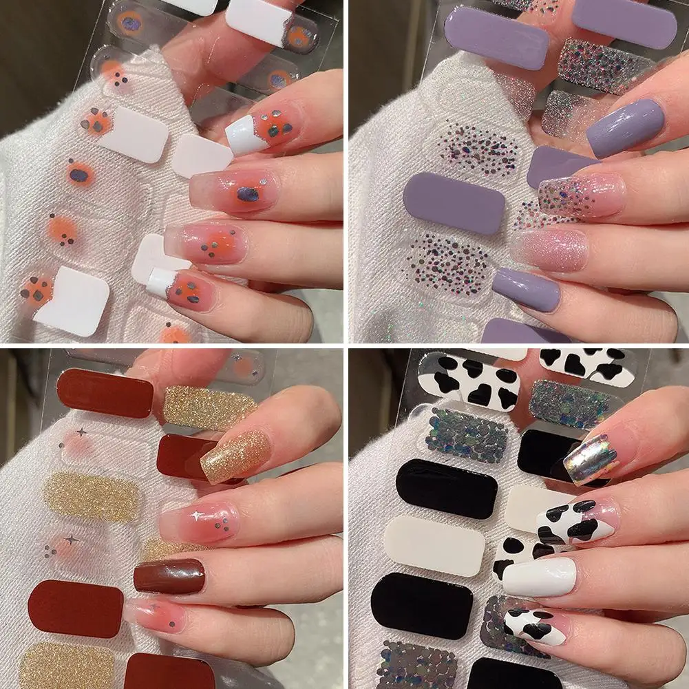 3D French Nail Care Sticker Waterproof Baking Free Gel Nail Sticker Full Nail Polish Film Omber Nail-cured Stickers