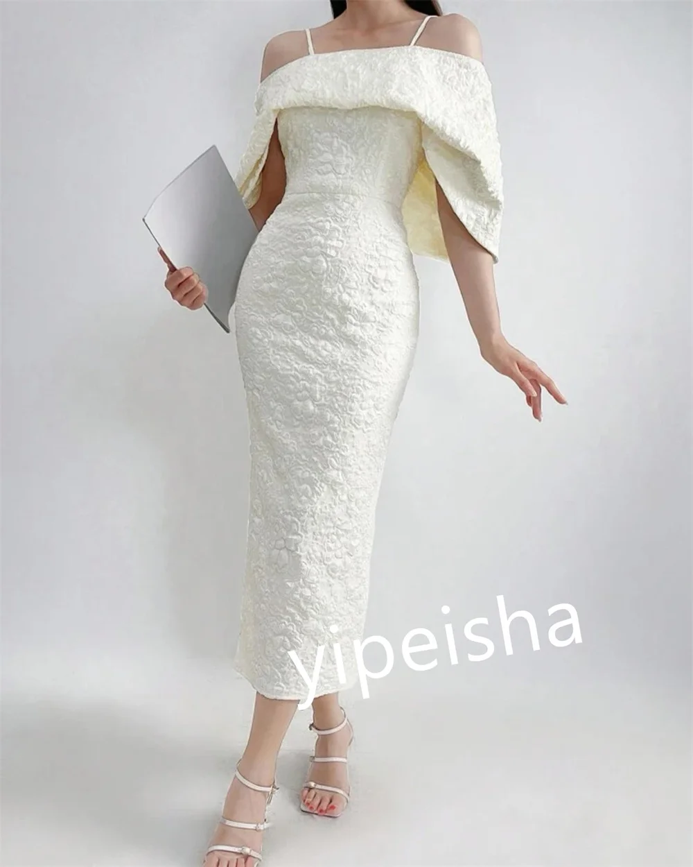 Customized  Jersey Pleat Cocktail Party Sheath Off-the-shoulder Bespoke Occasion Gown Midi Dresses