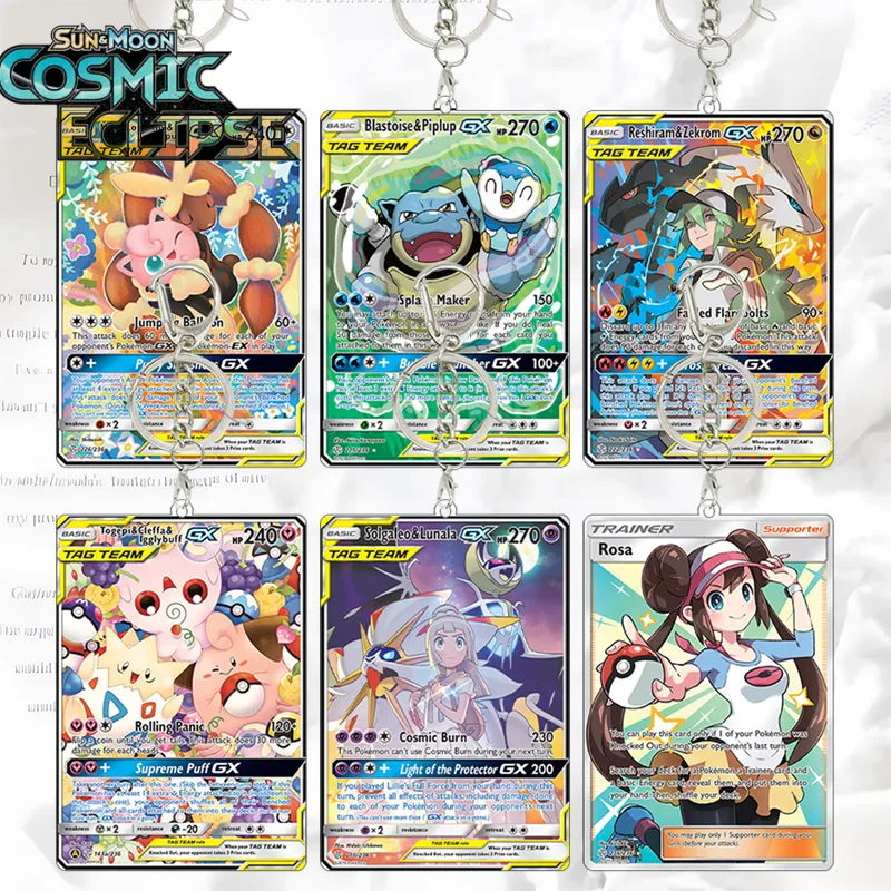 Chaveiro de Acrílico Mega Lopunny TCG Sun Moon Blastoise Togepi Coleção de Cartas de Jogo Solgaleo Anime Rosa Desenho Animado Presente