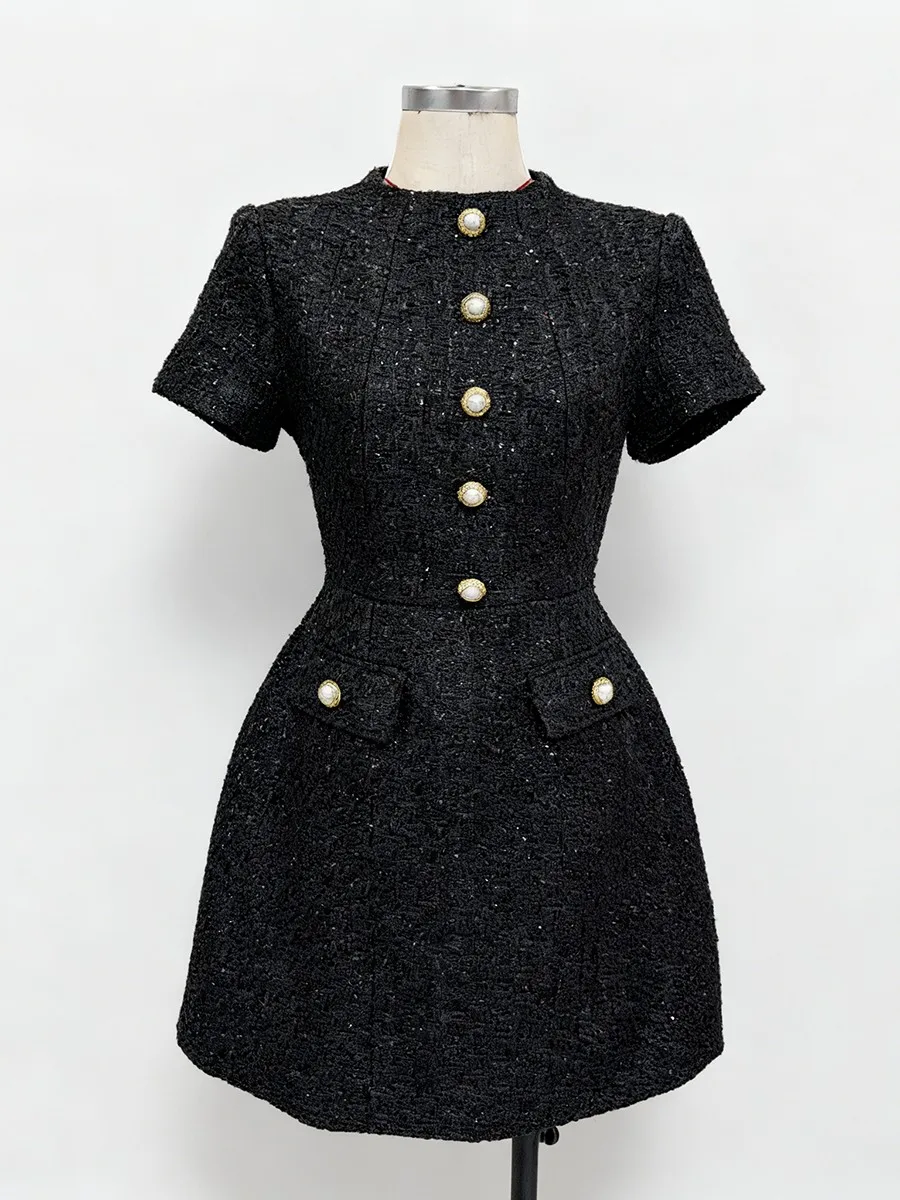 TWOTWINSTYLE الصلبة التخسيس تقسم أزرار فساتين أنيقة للنساء جولة Enck قصيرة الأكمام عالية الخصر فستان قصير الإناث جديد