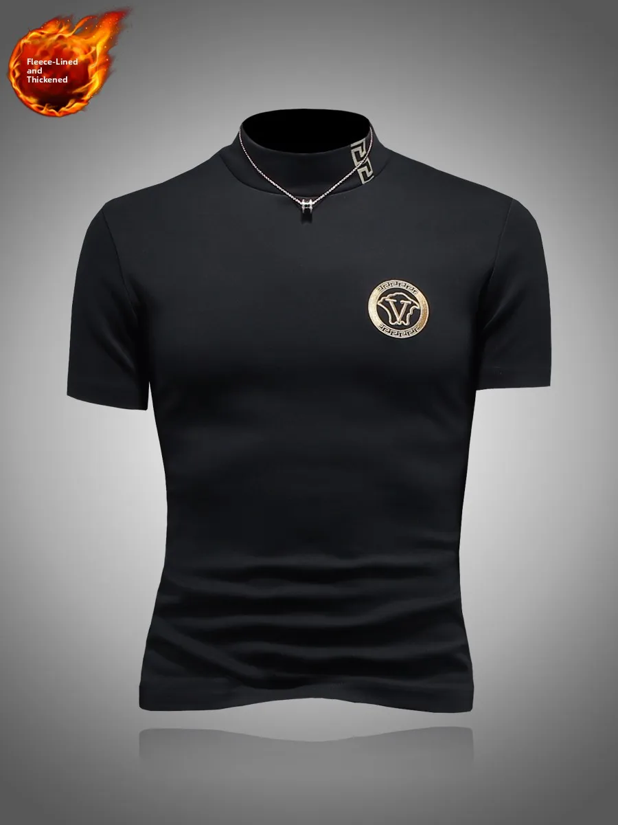 

Trendy Brand Embroidered Label f High Collar Men's ort Sve Thiened Fce Autumn Faion Inner Wear mid Collar Pure...