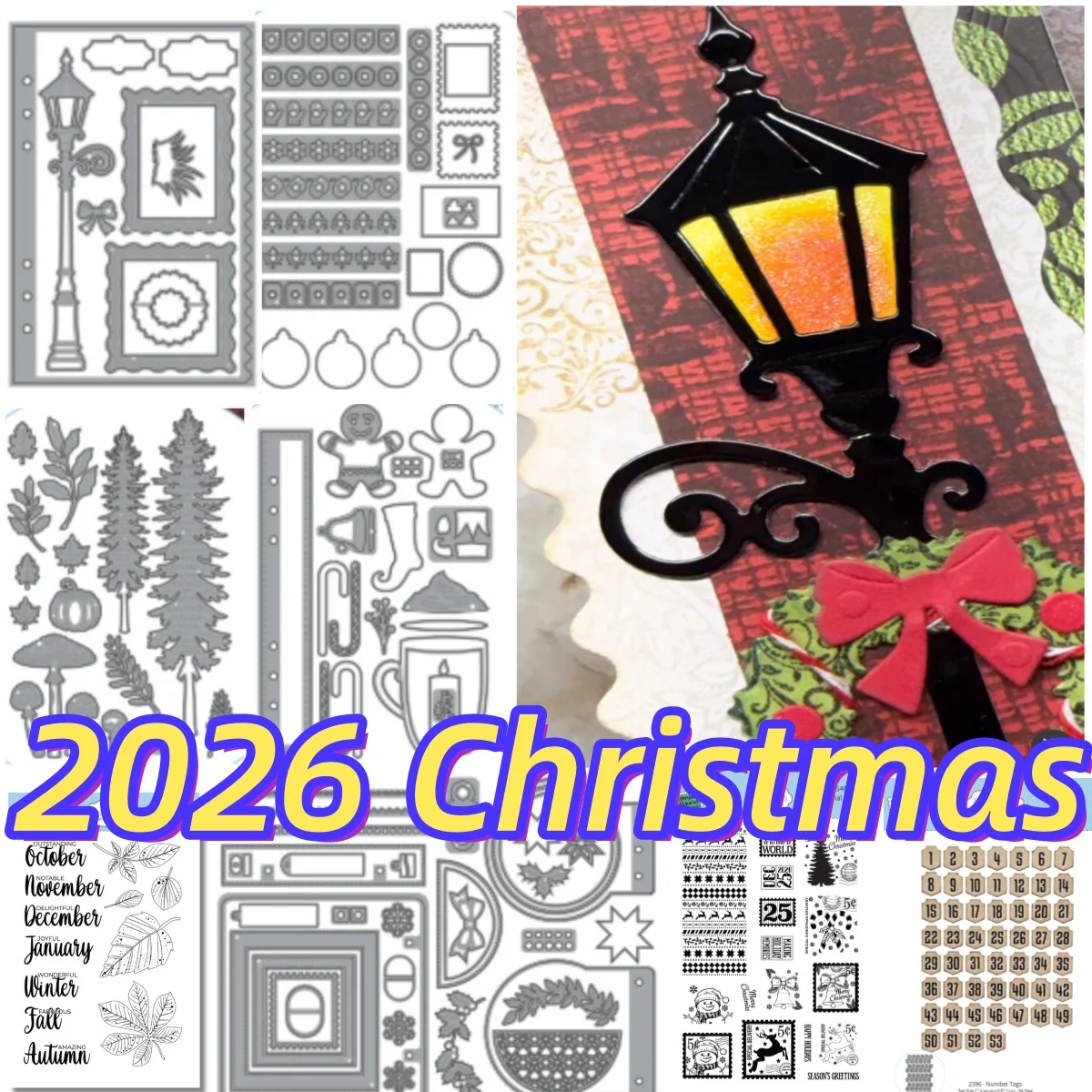 New 2026 Lamppost Circle Inserts Rounded Corner Square Number Tags Metal Cutting Die Clear Stamps For DIY Decorating Gift Card