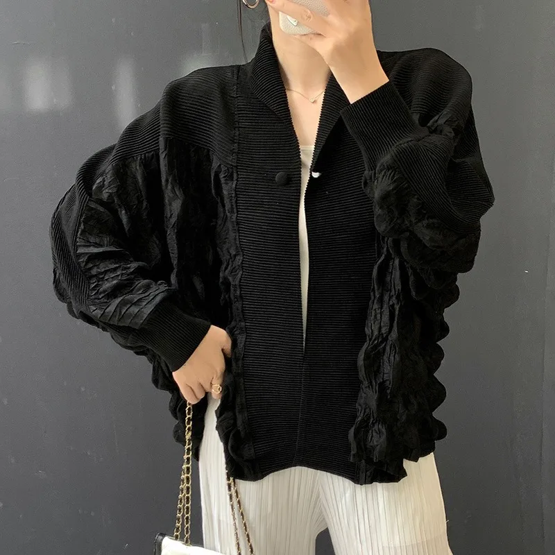 Miyake Handmade Bubble Pleated Cardigan Top 2026 Spring New Versatile Commuter Jacket Plus Size Stretchy Casual Women's Clothing