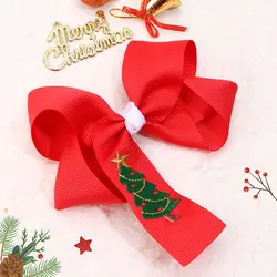 Christmas Bows Hair Clips Children Embroidery Hairpins Kids New Year Party Hair Styling Tools Boutique Barrettes Headwear