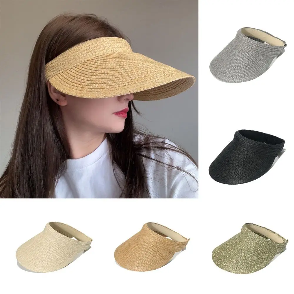 Fashion Anti-UV Summer Visors Hat Empty Top Breathable Sun Hat Raffia Headband Style Sunshade Cap for Outdoor Hiking