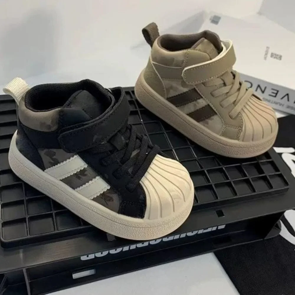 Toddler Baby Boys Girls High Top Sneakers Kids Shoes Soft Anti-Slip Sole Streaks Infant Walking Crib Shoes Children Casual Shoes