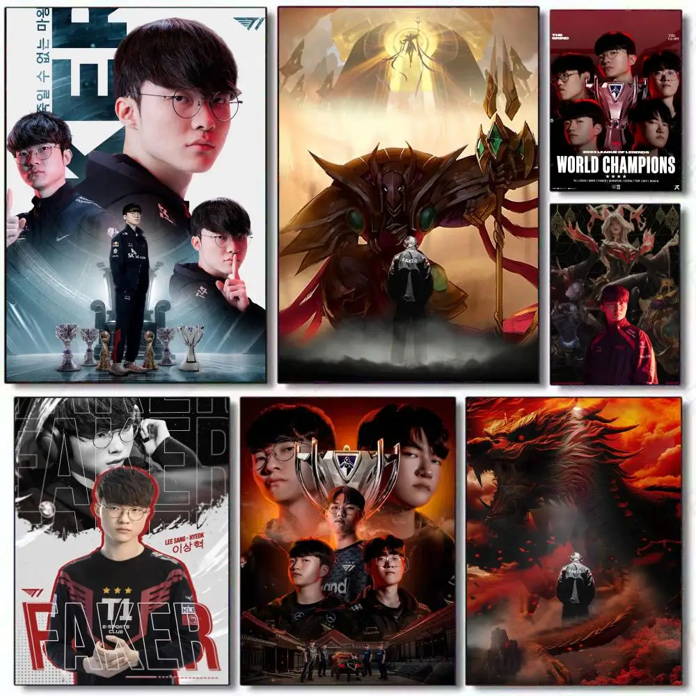 F-Faker LOLS SKT T1 2024 Five Champion Poster Waterproof HD Wall Sticker Self-Adhesive Art Poster Fade Resistant Home Room Decor