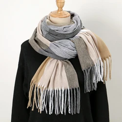 Winter Plaid Knit Shawl Scarf Hot Sale Warm Cashmere Stoles Luxury Brand Neck Tassel Pashmina Lady Wrap 190*70cm