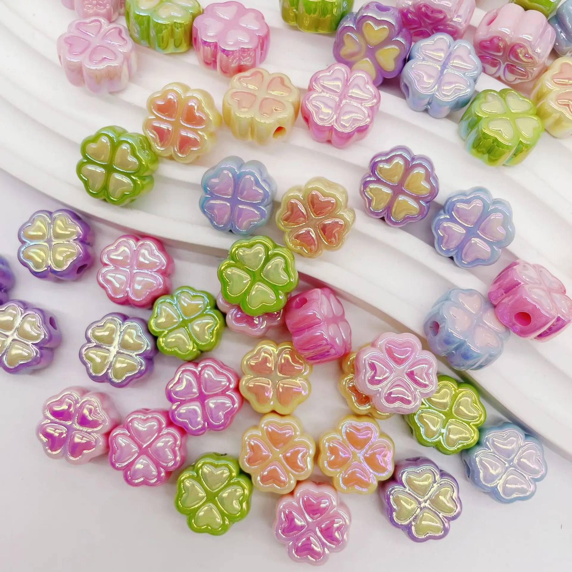 10pcs Acrylic Flower Beads 15MM Cute Clover Spacer Beads Charms For Bracelet Necklace Findings DIY Jewelry Making Accessories