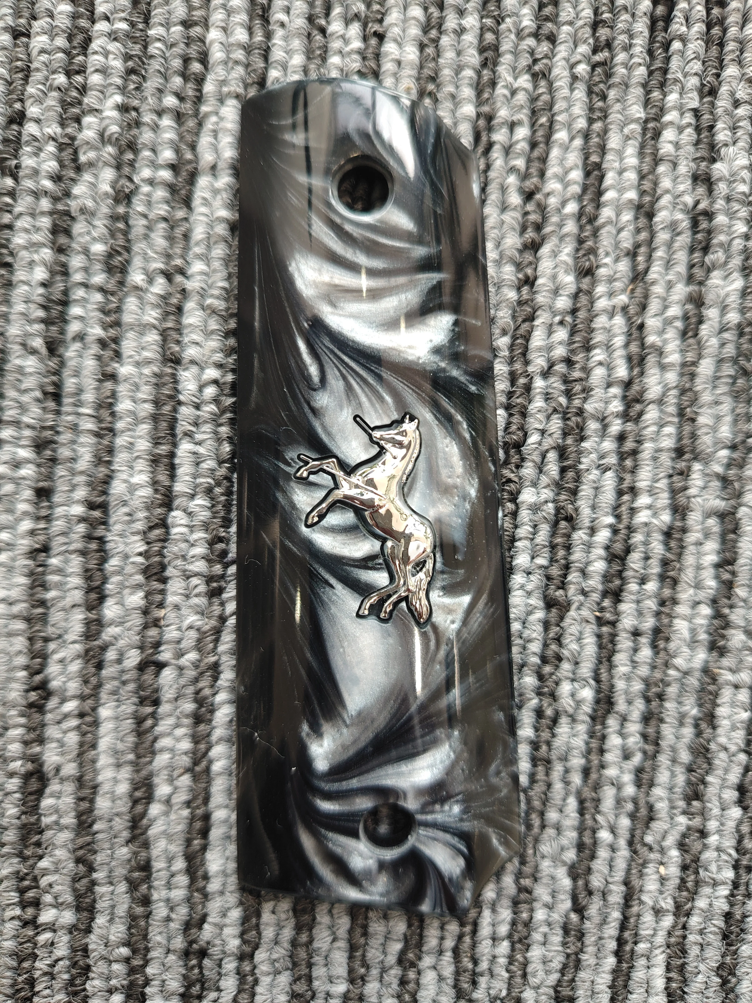 1911 Grips Full Size, zwarte parelmoer met zilveren paard, geschikt voor Colt, Kimber, Springfield, Remington, Rock Island, Government Commander