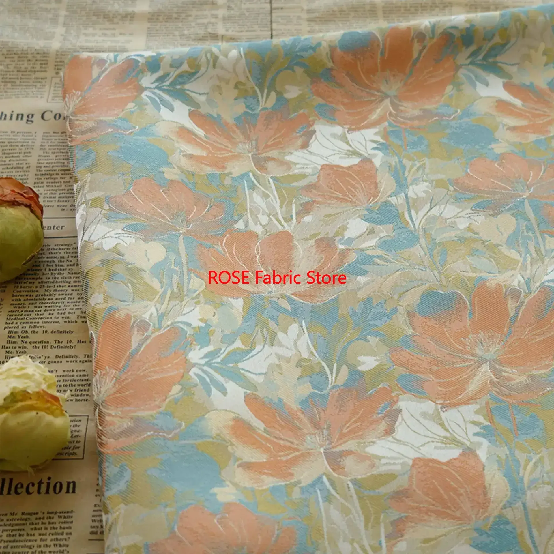 1 meter Oil Painting Style Dyed Floral Jacquard Fabric Soft Dress Skirt Bag Pillow Cover Decorative Sewing Fabric