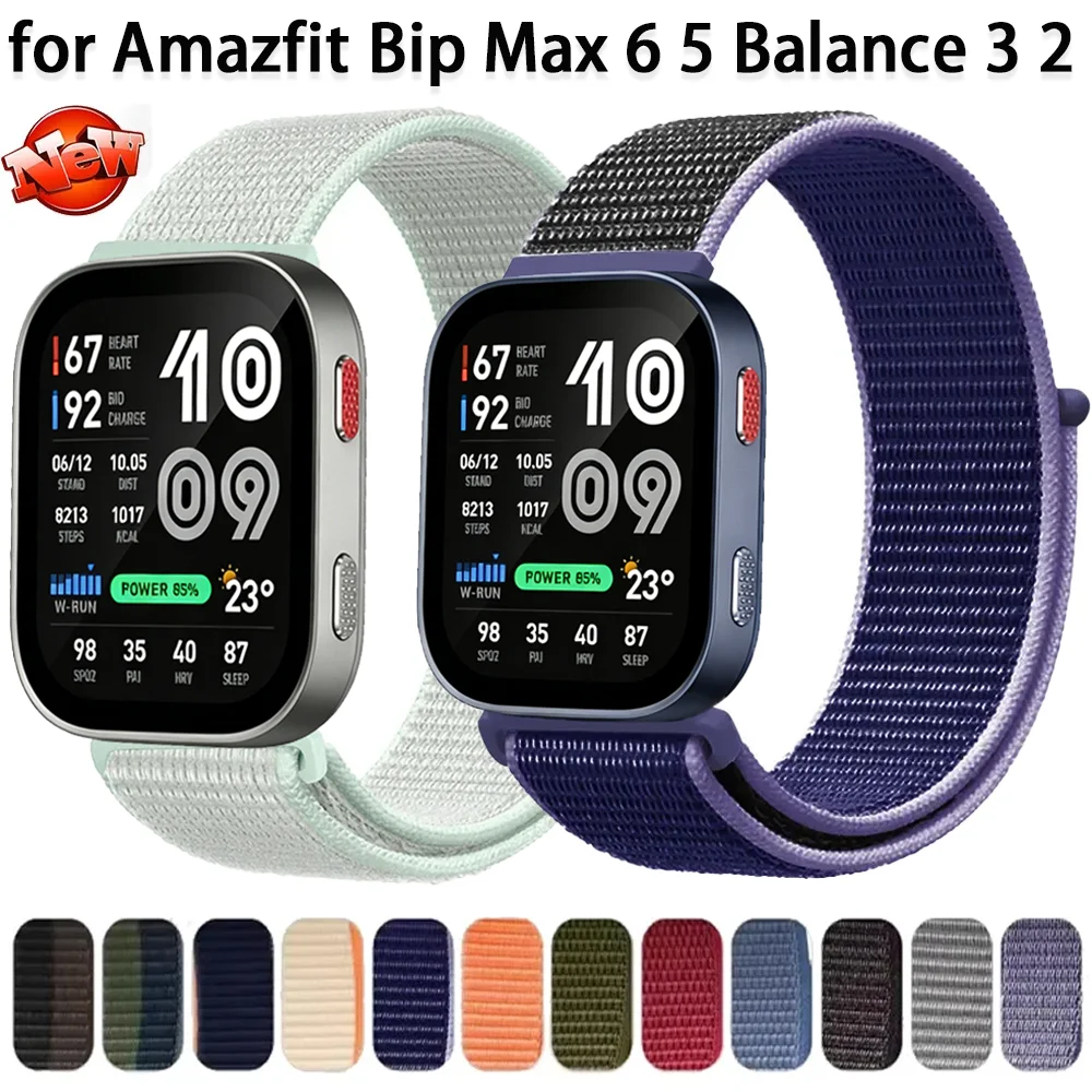 for Amazfit Bip Max 6 5 Balance 3 2 1 Active Max Helio 20mm 22mm Sport Nylon Loop Strap Wristband Amazfit Active 3 2 Square Band