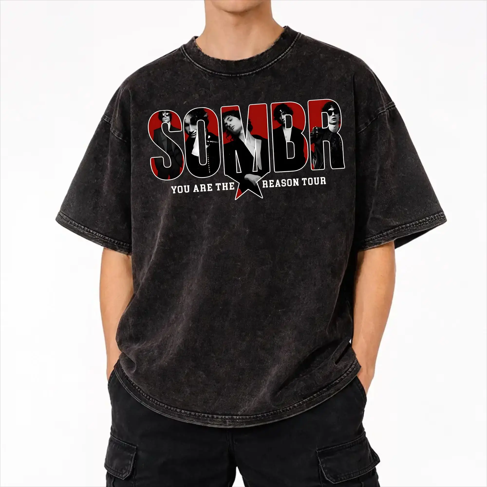Harajuku Washed Shirts Sombr Youare The Reason World Tour 2026-2027 Apparel Vintage T-Shirts  Streetwear Summer Tops Tees