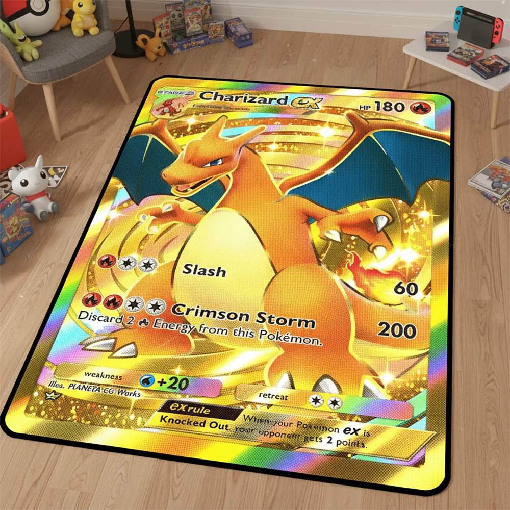 Alfombra antideslizante con dibujos animados de Pokémon, Charizard EX, decoración para habitación de niños, alfombra antideslizante, alfombra para mascotas/juegos, manta decorativa suave
