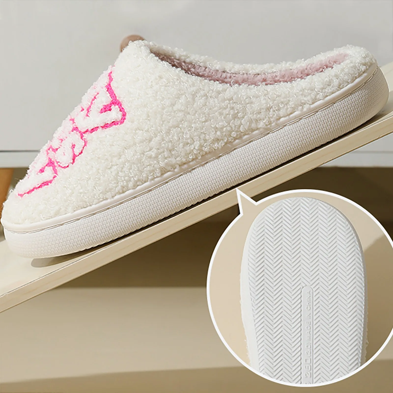 Winter Letter Embroidered Slippers For Women 2025 Couple's Indoor Non-slip House Slides Men And Women Toe Wrap Home Cotton Shoes