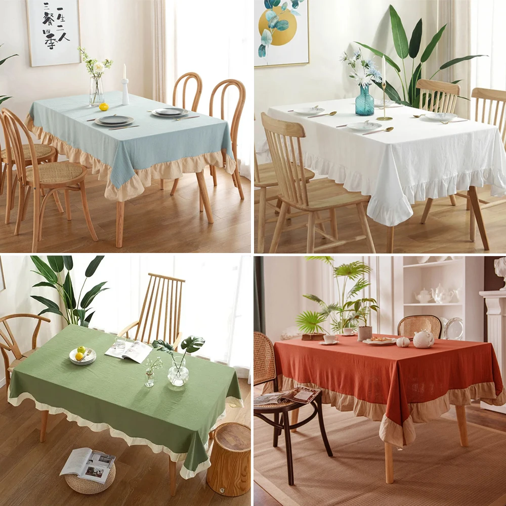 

French Tablecloth Ruffled 100% Cotton Fabric Tablecloths Rustic Table Cover for Home Holiday Christmas Manteles Mesa Rectangular