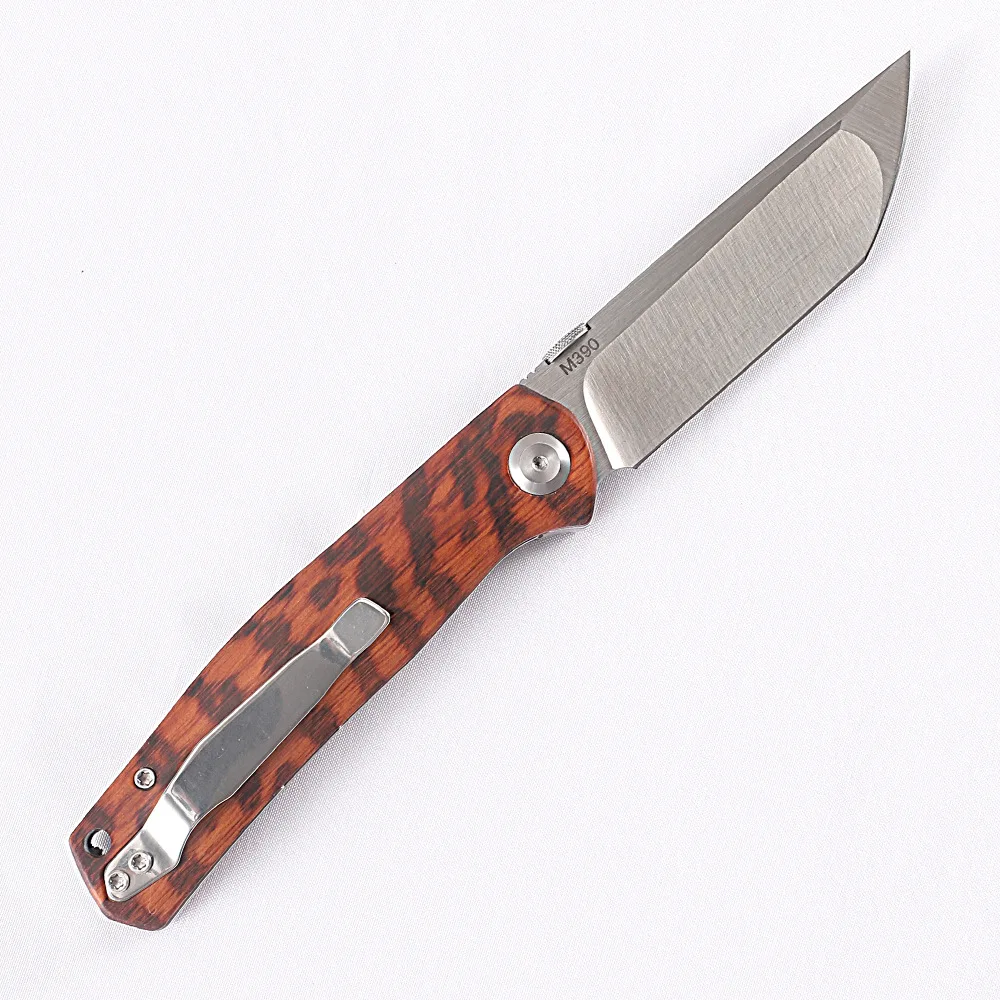 Free Wolf FW55 M390 EDC Pocket Folding Knife Wood Handle Flipper Ball Bearing Utility Outdoor Camping Hunting Fishing Knife