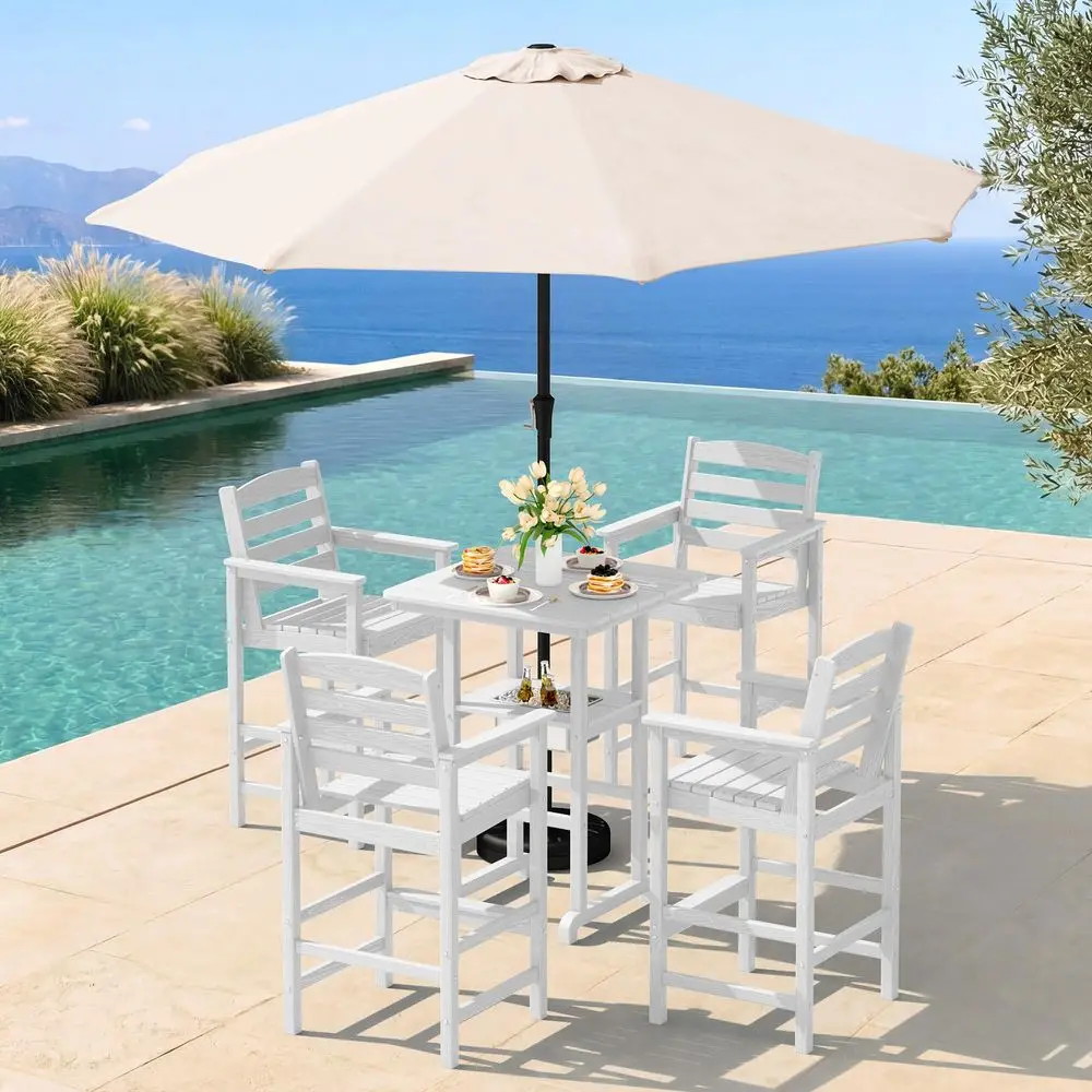

Adirondack Bar Chairs and Table 5 Pieces Set with Umbrella, HDPE Bar Height Chairs Set of 2 and Bar Table with Ice Bucket, Outd