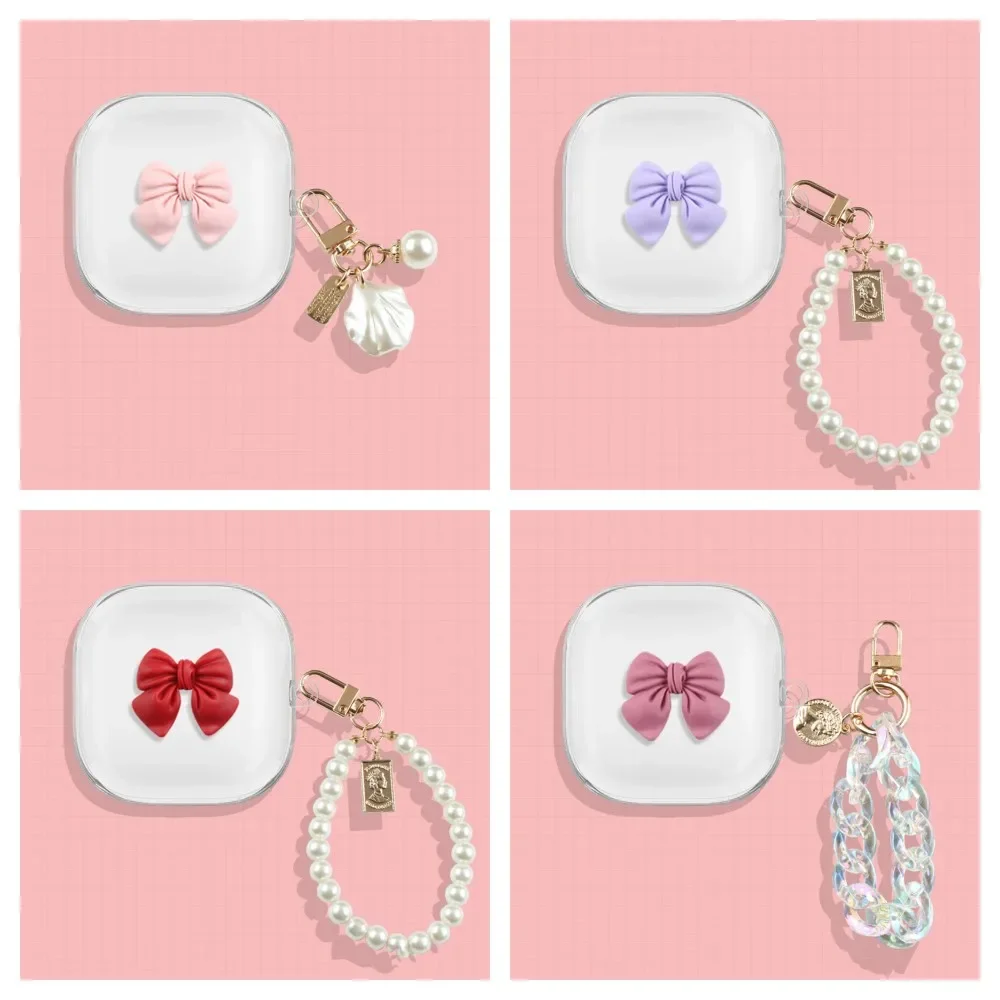 Case for Beats Fit Pro Clear Cute Cartoon Bow-knot Soft Transparent Earphone Protective FitPro Cover with Lovely Pendant