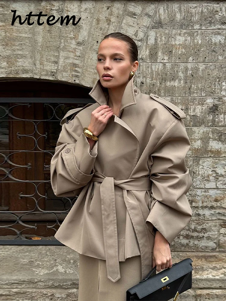 

Fashion Women's Lace Up Trench Coat Loose Belt Lapel Full Sleeve Female Jacket 2025 Spring Lady Elegant Commute Khaki Outwear