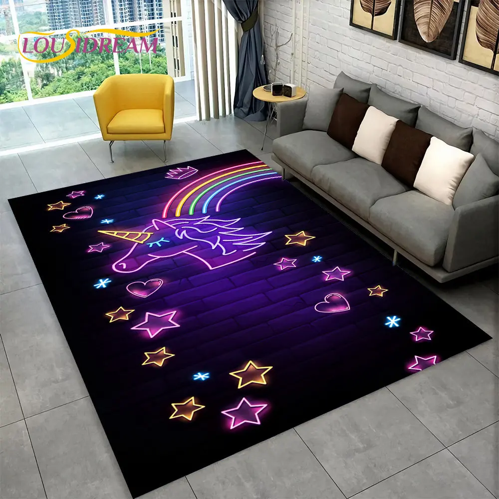 3D Cartoon Unicorn Animal Area Rug,Carpet Rug for Living Room Children\'s Bedroom Sofa Doormat Decor,Kids Paly Non-slip Floor Mat