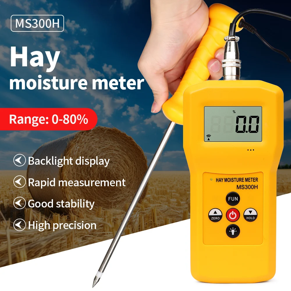 Digital Probe Hay Moisture Meter Chemical Moisture Analyzer with Backlight for Grass Silver Sand Chemical Combination Powder