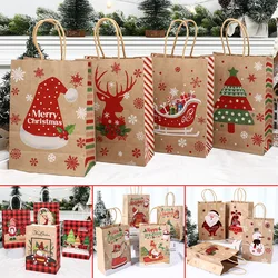 4PCS Christmas Kraft Paper Handbags 2023 Xmas Gifts Bag Merry Christmas Decor For Home Cristmas Navidad New Year Packing Bags
