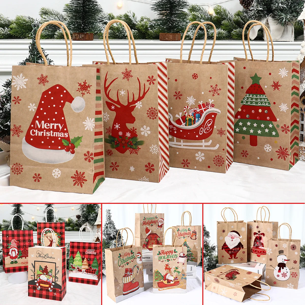 4PCS Świąteczne papierowe torebki 2023 Świąteczna torba na prezenty Wesołych Świąt Dekoracje do domu Cristmas Navidad Nowy Rok Torby do pakowania