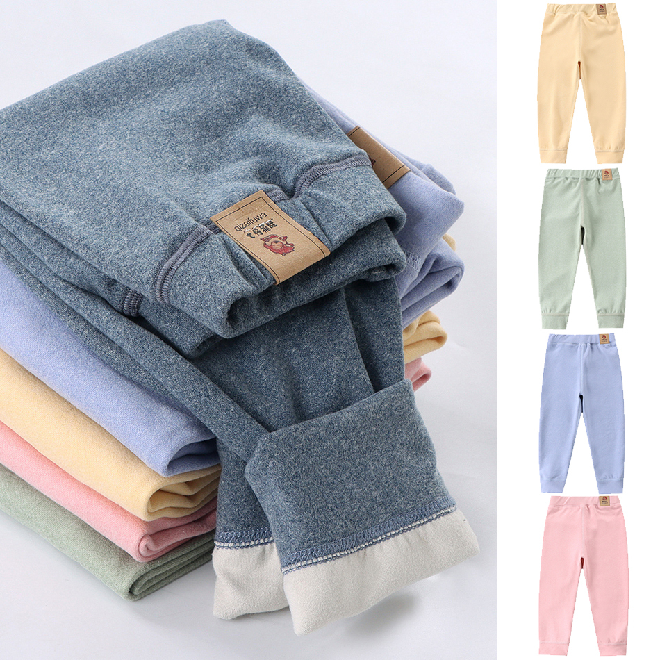  Children Fleece-lined Pants for Teenager Boys Girls Warm and Cozy Elastic Winter Bottoms Clothes Suitable for Autumn and Winter 
