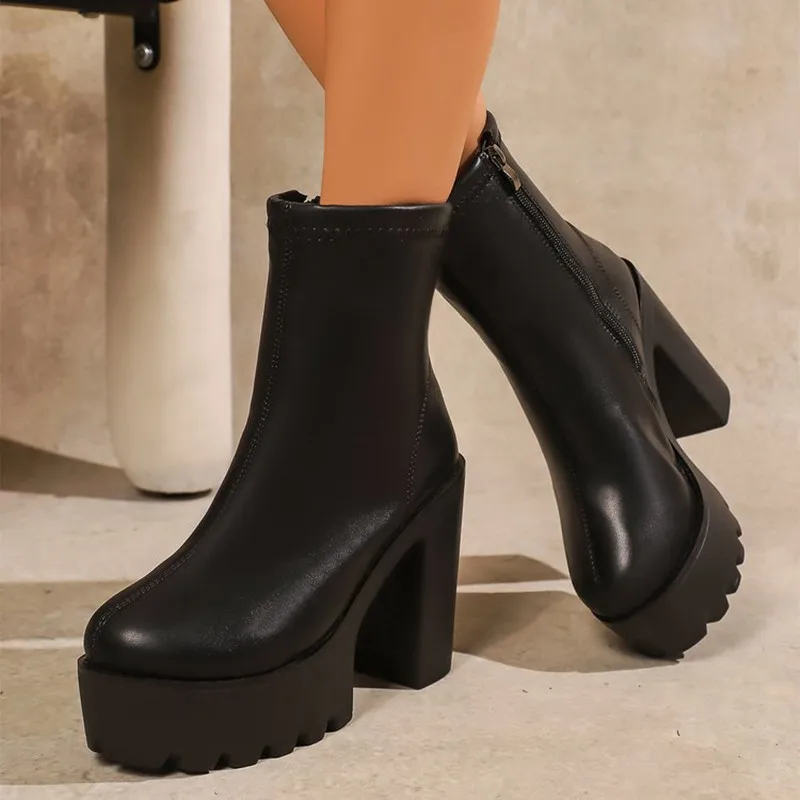 New 2026 Women's Autumn/winter Waterproof Platform Thick Heel Super High Heels Women's Boots Suede Warm Short Boots Low Boots