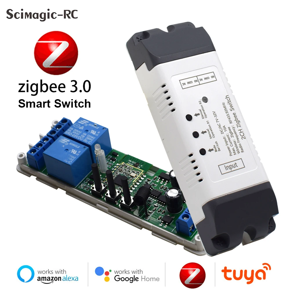 Tuya Zigbee Remote Control Smart Switch1ch 2ch 4ch Zigbee Relay Module 12V 24V 220V Dry Contact for Light Motor Garage Alexa