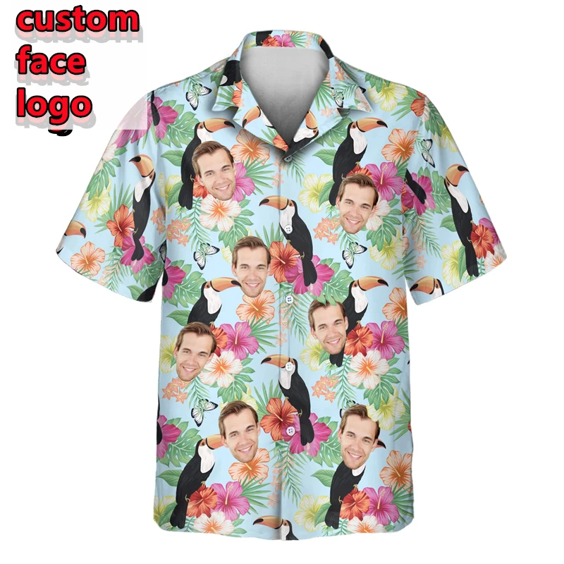 Custom Hawaiian Shirt DIY Personality Design Button Men Clothing Birthday Present Shirt Customized Photos Female Blouses Tops