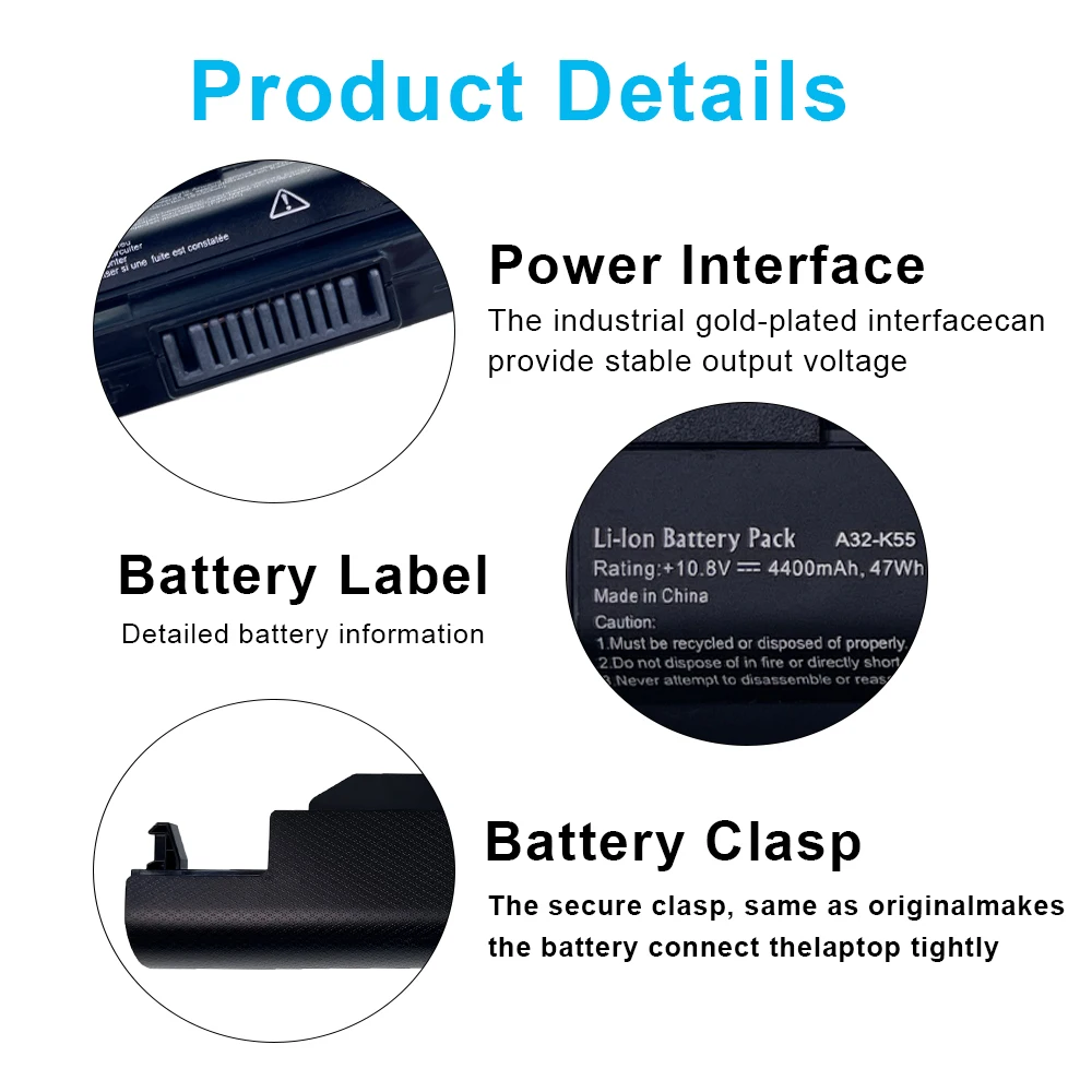 A32-K55 Laptop Battery for Asus A33-K55 A41-K55 U57 U57A U57VD A45 A75 K55N K45 K55A K75 X55 X55A X55V X55C X55U X75 R500A R500V