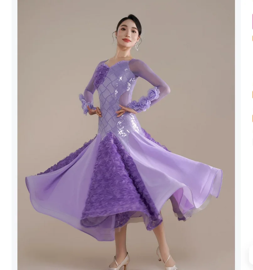 

New three-dimensional plate flower sequin modern dance dress and ballroom dance performance costume