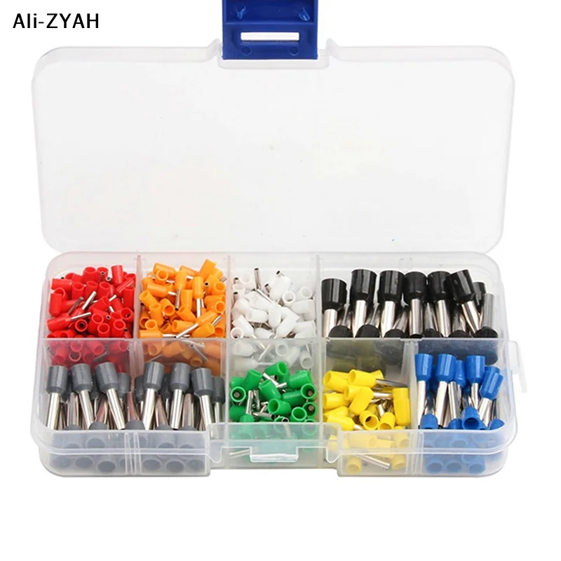 【A1a】400Pcs/Box Wire Connect Insulated Connector Crimp Terminator Cold Pressed Insulated Termina E0508 7508 1008 1510 2512 4012