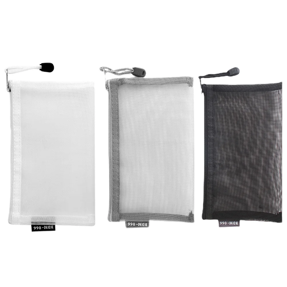 

3pcs Large Zippered Mesh Pencil Case Portable Pen Bag Nylon Organizer Clear Holder s Stationery Storage Bulk Brush