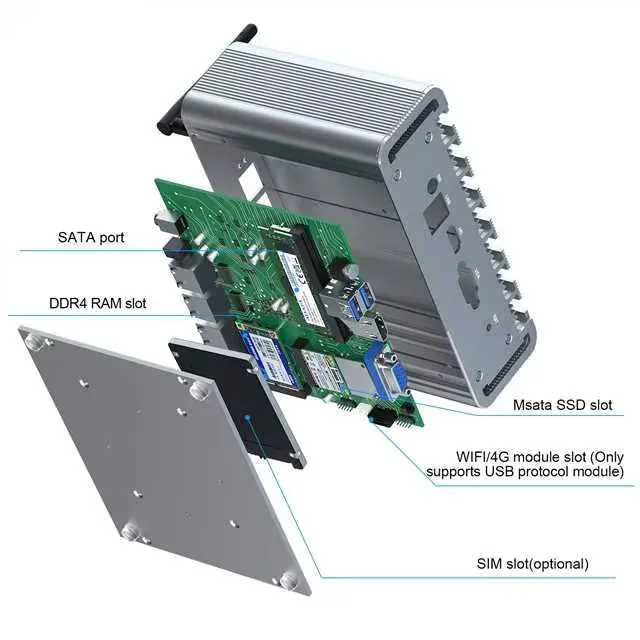 HYSTOU Newest Celeron J4125 4 LAN PfSense Firewall Fanless Indusrtial Mini PC 260 Pin DDR4 Pre-installed Windows 10 Pro