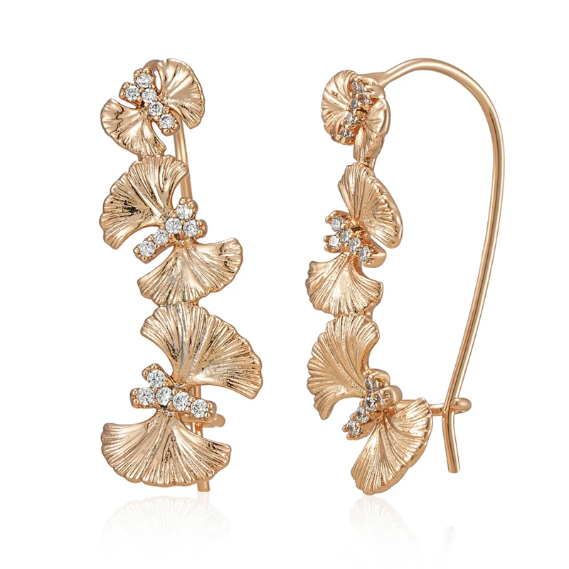 Kienl Vintage Crystal Flower Long Drop Earring for Women 585 Rose Gold Color Shiny Natural Zircon Accessories Daily Fine Jewelry