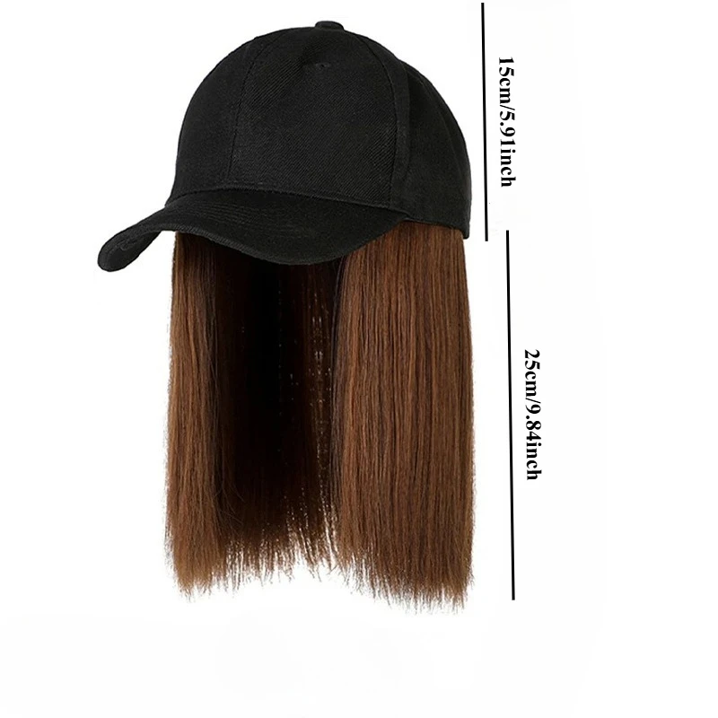 짧은 직모 모자 가발 야구 모자 조절 가능 블랙 브라운 가발, 여성용