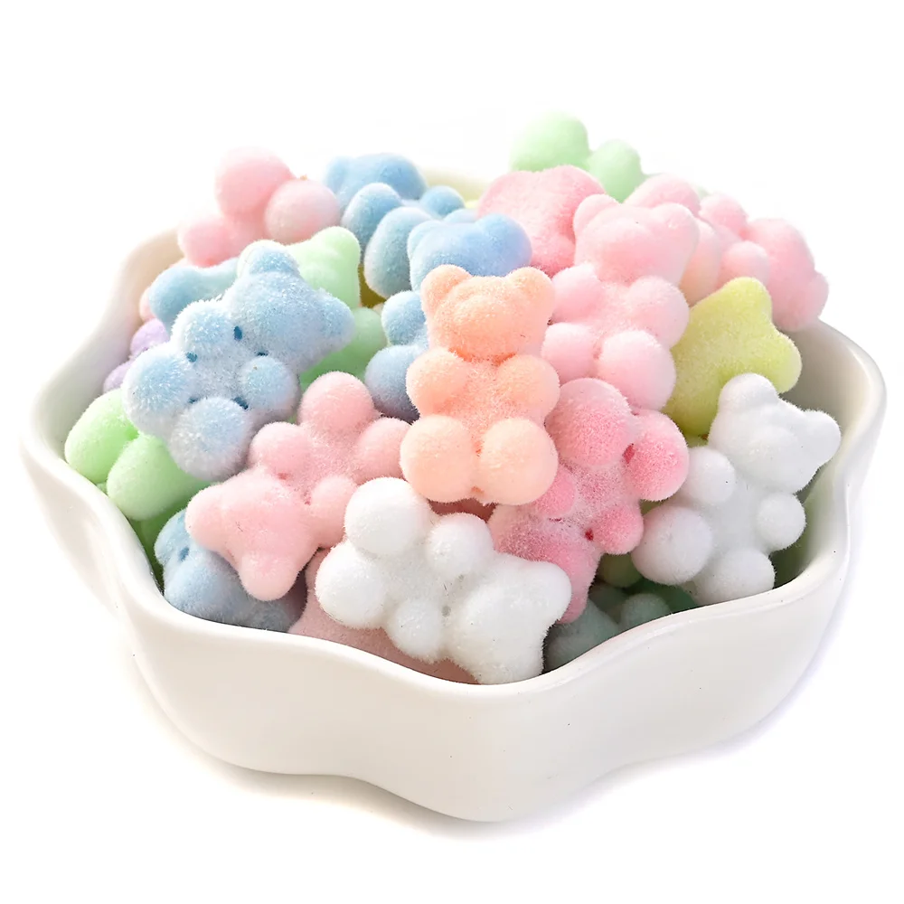 10pcs 12x18mm Makaron Flocking Bear Spacer Beads Vertical Hole Acrylic Beads For Jewelry Making Bracelet Necklace Diy Earring