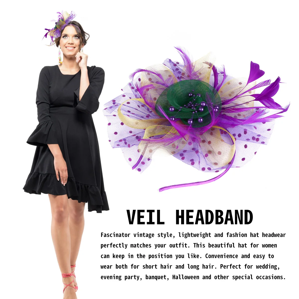 

Headb Mesh Fascinator Hair Clip Veil Hat Bowler Headdress Cocktail Party Accessories Elegant Ladies Christmas Halloween
