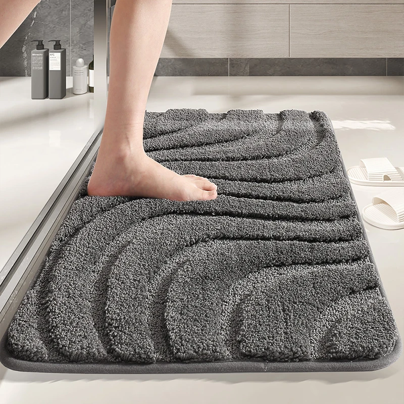 Bathroom Mat Flocked Quick-Drying Anti-Slip Simple Thicken Large Capacity Absorbent Water Bath Rug Soft Bathtub Side Carpet Mats